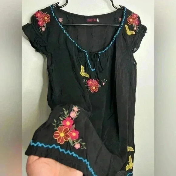 Johnny Was Sheer Embroidered Floral Top Size Small - Picture 3 of 9